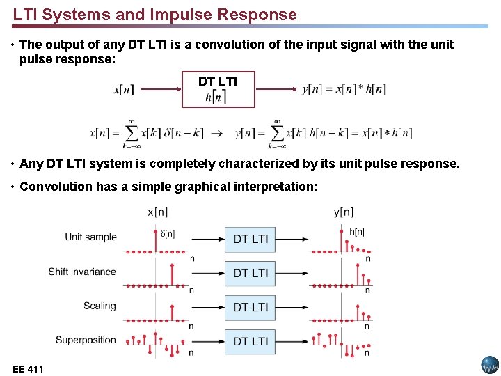 LTI Systems and Impulse Response • The output of any DT LTI is a