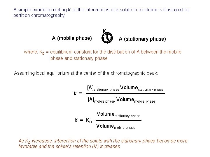 A simple example relating k’ to the interactions of a solute in a column