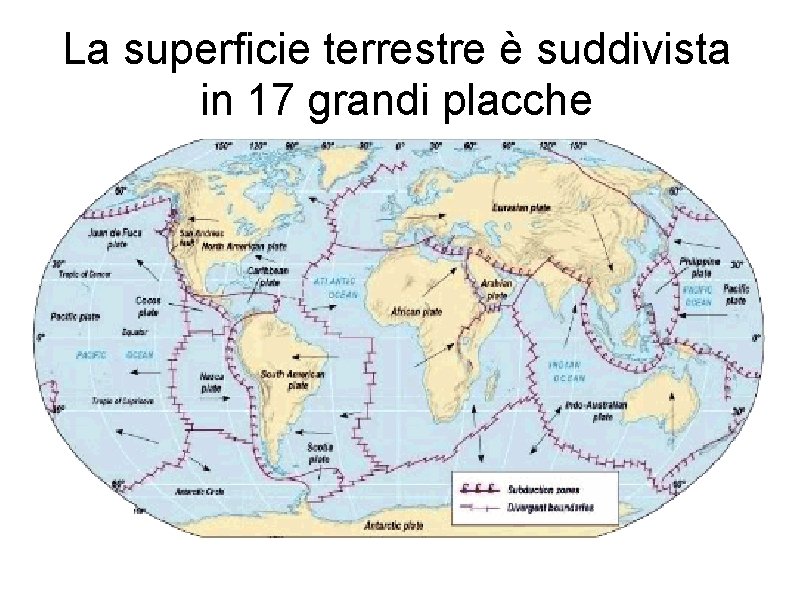 La superficie terrestre è suddivista in 17 grandi placche 