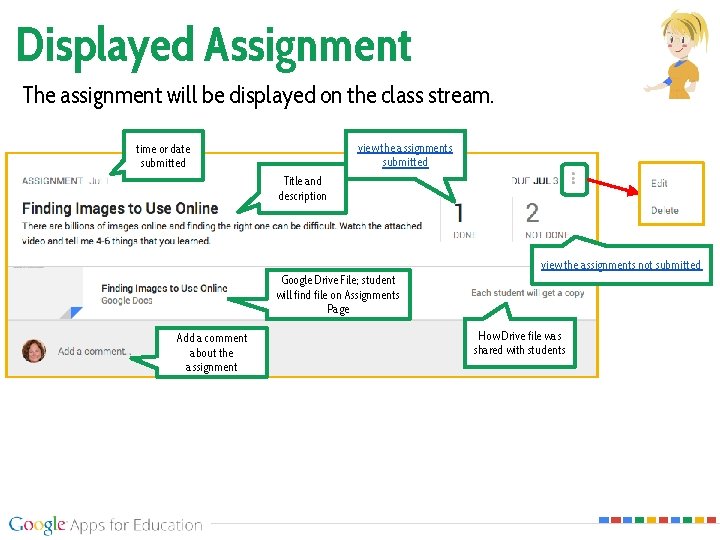 Displayed Assignment The assignment will be displayed on the class stream. view the assignments