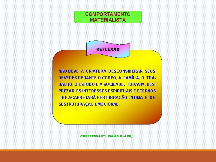 COMPORTAMENTO MATERIALISTA REFLEXÃO NÃO DEVE A CRIATURA DESCONSIDERAR SEUS DEVERES PERANTE O CORPO, A