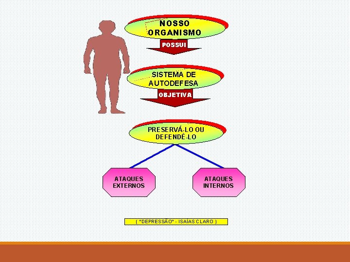 NOSSO ORGANISMO POSSUI SISTEMA DE AUTODEFESA OBJETIVA PRESERVÁ-LO OU DEFENDÊ-LO ATAQUES EXTERNOS ATAQUES INTERNOS