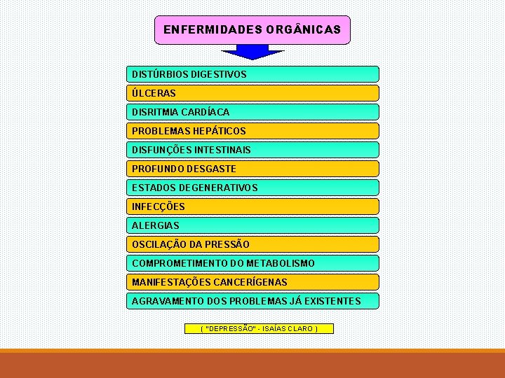 ENFERMIDADES ORG NICAS DISTÚRBIOS DIGESTIVOS ÚLCERAS DISRITMIA CARDÍACA PROBLEMAS HEPÁTICOS DISFUNÇÕES INTESTINAIS PROFUNDO DESGASTE