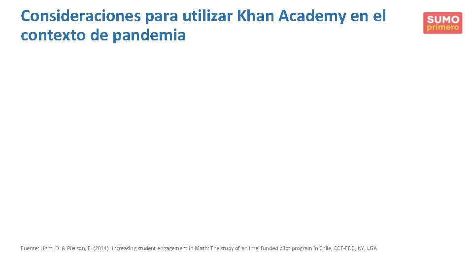 Consideraciones para utilizar Khan Academy en el contexto de pandemia Fuente: Light, D. &