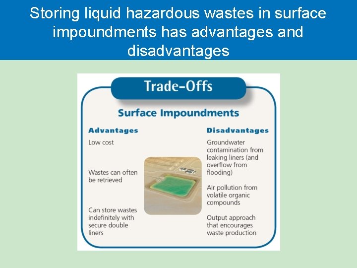 Storing liquid hazardous wastes in surface impoundments has advantages and disadvantages Storing liquid hazardous wastes in surface impoundments has advantages and disadvantages