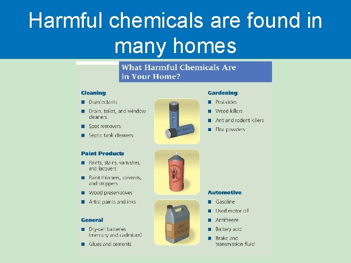 Harmful chemicals are found in many homes Harmful chemicals are found in many homes