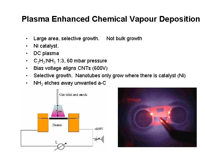 Plasma Enhanced Chemical Vapour Deposition • • Large area, selective growth. Not bulk growth