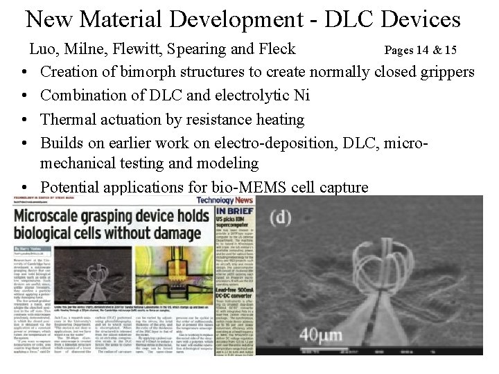 New Material Development - DLC Devices Luo, Milne, Flewitt, Spearing and Fleck Pages 14