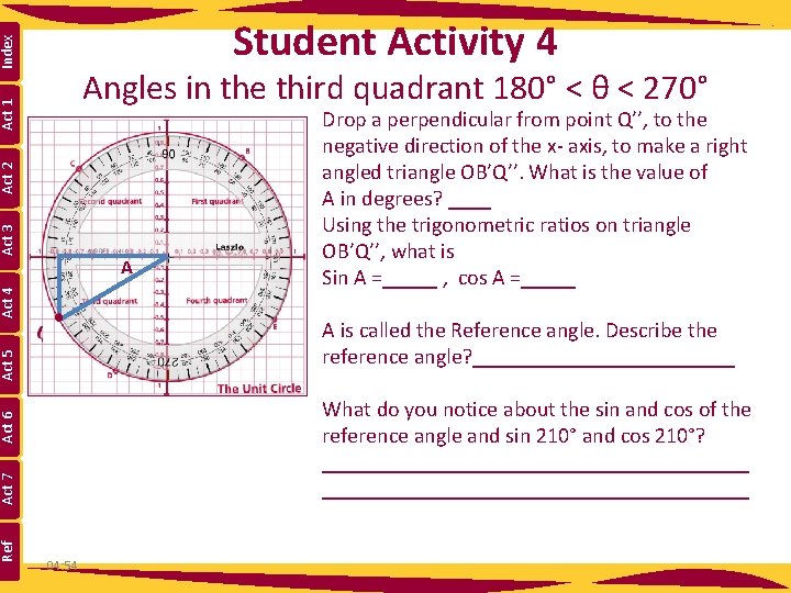 Index Student Activity 4 Act 3 Act 2 Act 1 Angles in the third