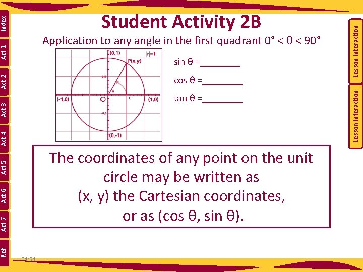 sin θ =____ Act 2 cos θ =____ Act 4 Act 3 tan θ