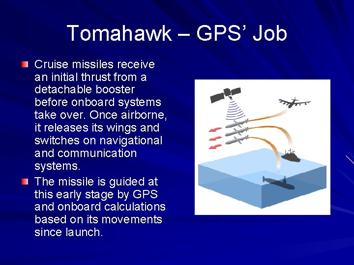 Tomahawk – GPS’ Job Cruise missiles receive an initial thrust from a detachable booster