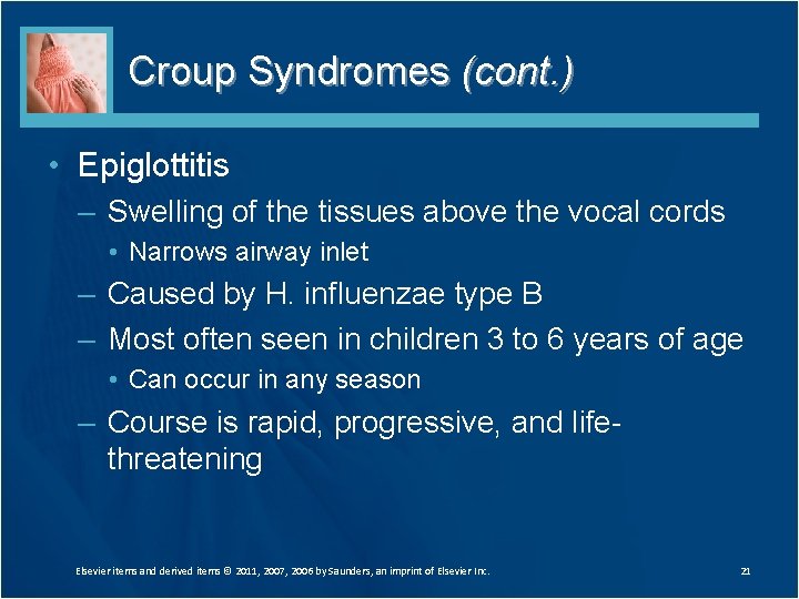 Croup Syndromes (cont. ) • Epiglottitis – Swelling of the tissues above the vocal Croup Syndromes (cont. ) • Epiglottitis – Swelling of the tissues above the vocal