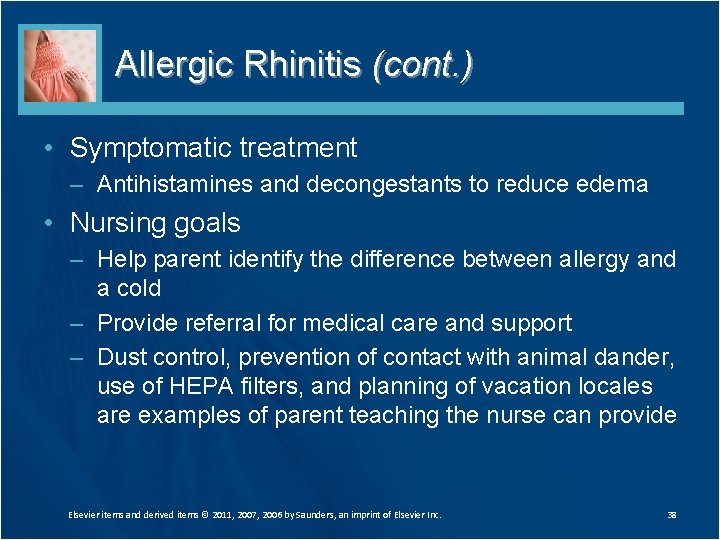 Allergic Rhinitis (cont. ) • Symptomatic treatment – Antihistamines and decongestants to reduce edema Allergic Rhinitis (cont. ) • Symptomatic treatment – Antihistamines and decongestants to reduce edema