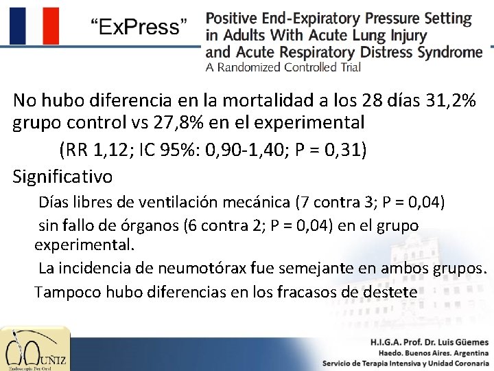 No hubo diferencia en la mortalidad a los 28 días 31, 2% grupo control