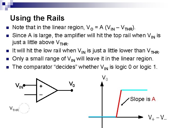 Using the Rails n n n Note that in the linear region, VO =