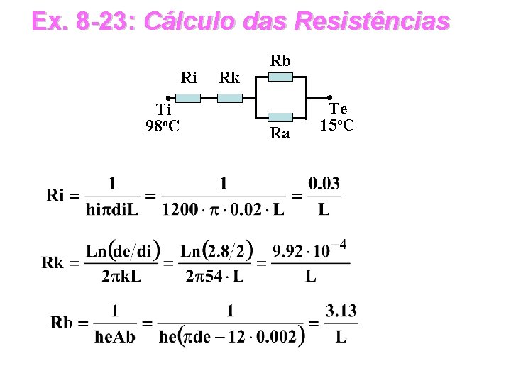 Ex. 8 -23: Cálculo das Resistências Ri Ti 98 o. C Rk Rb Ra