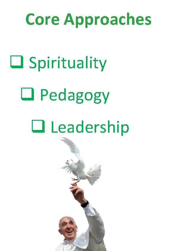 Core Approaches q Spirituality q Pedagogy q Leadership 