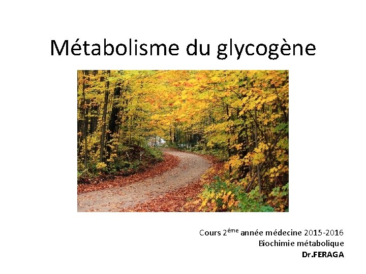 Métabolisme du glycogène Cours 2éme année médecine 2015 -2016 Biochimie métabolique Dr. FERAGA 