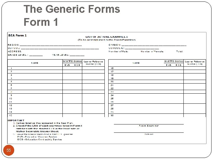 The Generic Forms Form 1 55 