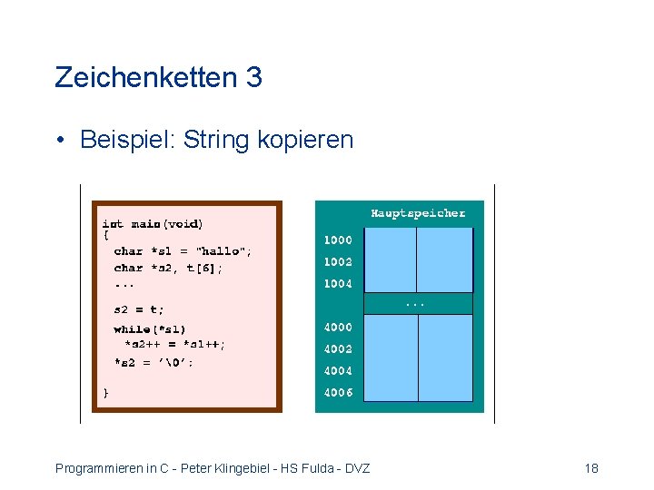 Zeichenketten 3 • Beispiel: String kopieren Programmieren in C - Peter Klingebiel - HS