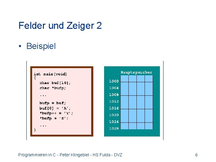 Felder und Zeiger 2 • Beispiel Programmieren in C - Peter Klingebiel - HS