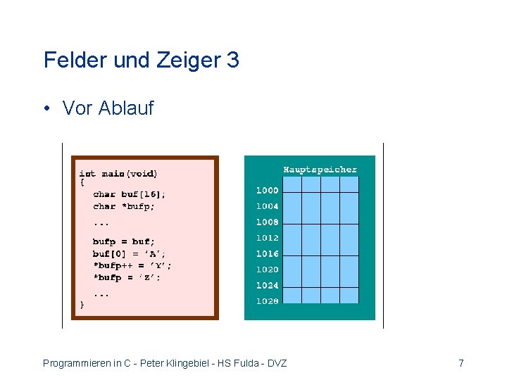 Felder und Zeiger 3 • Vor Ablauf Programmieren in C - Peter Klingebiel -