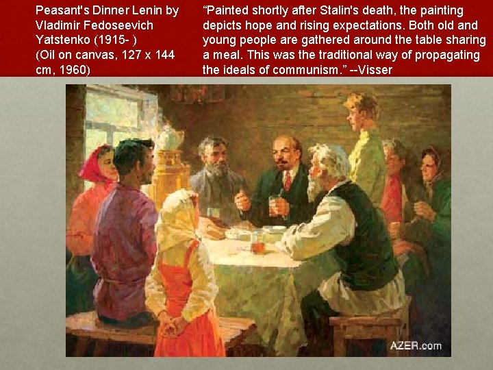 Peasant's Dinner Lenin by Vladimir Fedoseevich Yatstenko (1915 - ) (Oil on canvas, 127