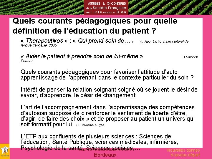 Quels courants pédagogiques pour quelle définition de l’éducation du patient ? « Therapeutikos »