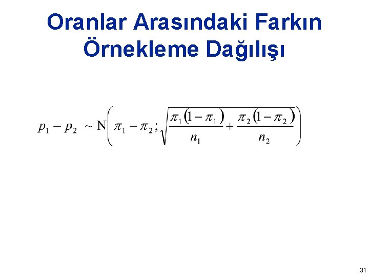 Oranlar Arasındaki Farkın Örnekleme Dağılışı 31 