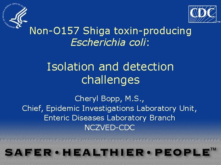 Non-O 157 Shiga toxin-producing Escherichia coli: Isolation and detection challenges Cheryl Bopp, M. S. Non-O 157 Shiga toxin-producing Escherichia coli: Isolation and detection challenges Cheryl Bopp, M. S.