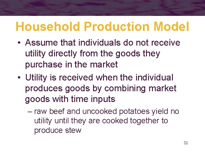 Household Production Model • Assume that individuals do not receive utility directly from the