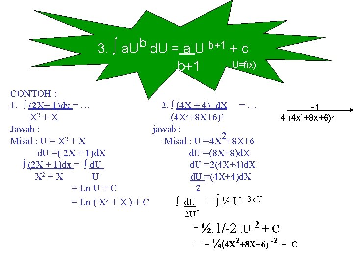 3. ∫ a. Ub d. U = a U b+1 + c U=f(x) b+1