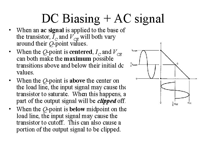 DC Biasing + AC signal • When an ac signal is applied to the