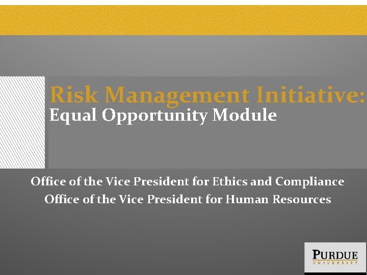 Risk Management Initiative: Equal Opportunity Module Office of the Vice President for Ethics and