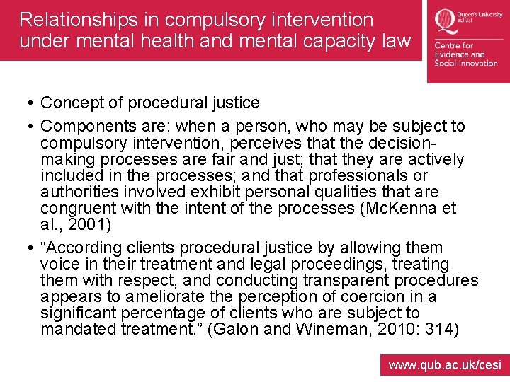 Relationships in compulsory intervention under mental health and mental capacity law • Concept of