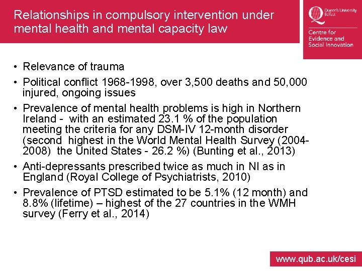 Relationships in compulsory intervention under mental health and mental capacity law • Relevance of