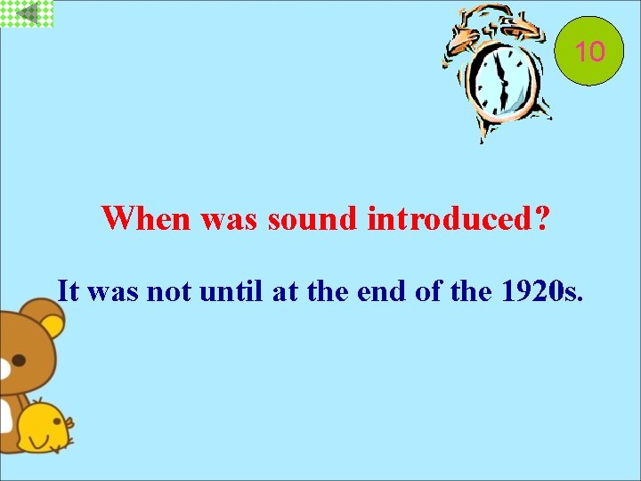 10 9 8 7 6 5 4 3 2 1 When was sound introduced?