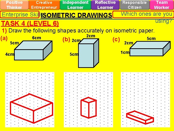 Positive Thinker Creative Entrepreneur Independent Learner Reflective Learner Enterprise Skills. ISOMETRIC DRAWINGS TASK 4