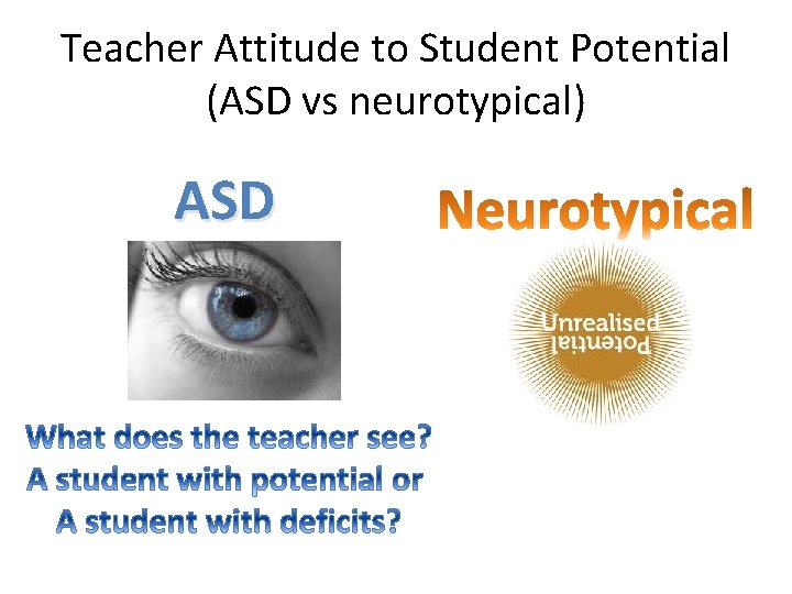 Teacher Attitude to Student Potential (ASD vs neurotypical) ASD 