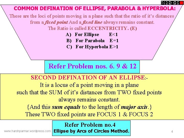 COMMON DEFINATION OF ELLIPSE, PARABOLA & HYPERBOLA: These are the loci of points moving