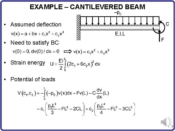 EXAMPLE – CANTILEVERED BEAM –p 0 • Assumed deflection C E, I, L •