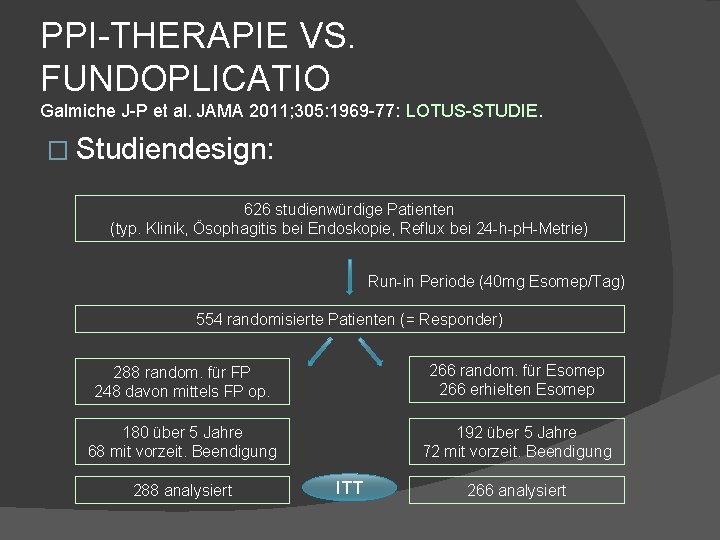 PPI-THERAPIE VS. FUNDOPLICATIO Galmiche J-P et al. JAMA 2011; 305: 1969 -77: LOTUS-STUDIE. �