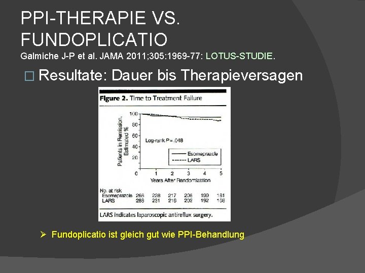 PPI-THERAPIE VS. FUNDOPLICATIO Galmiche J-P et al. JAMA 2011; 305: 1969 -77: LOTUS-STUDIE. �