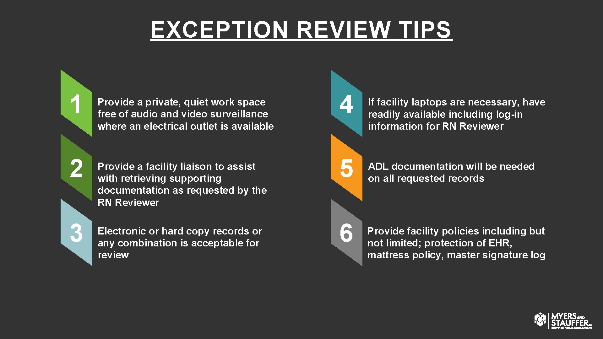 EXCEPTION REVIEW TIPS 1 2 3 Provide a private, quiet work space free of