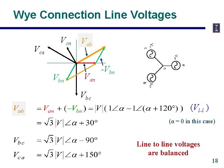 Wye Connection Line Voltages Vca Vcn Vbn Vab Van -Vbn Vbc (Vl-l ) (α