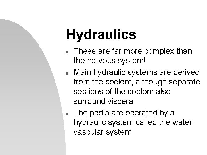 Hydraulics n n n These are far more complex than the nervous system! Main