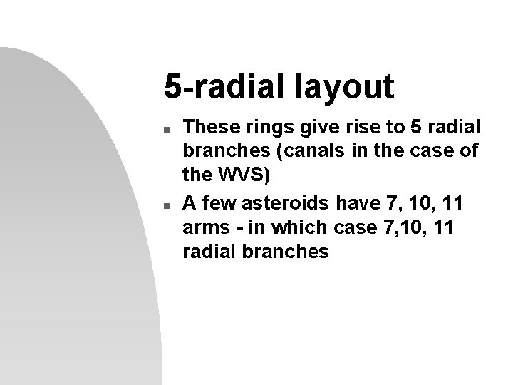 5 -radial layout n n These rings give rise to 5 radial branches (canals