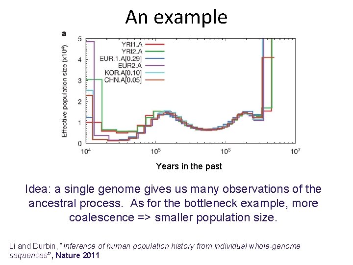 An example Years in the past Idea: a single genome gives us many observations