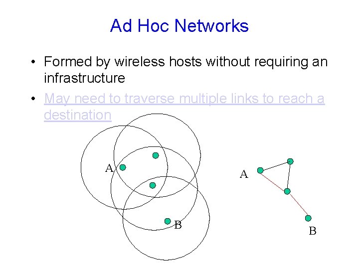 Ad Hoc Networks • Formed by wireless hosts without requiring an infrastructure • May Ad Hoc Networks • Formed by wireless hosts without requiring an infrastructure • May
