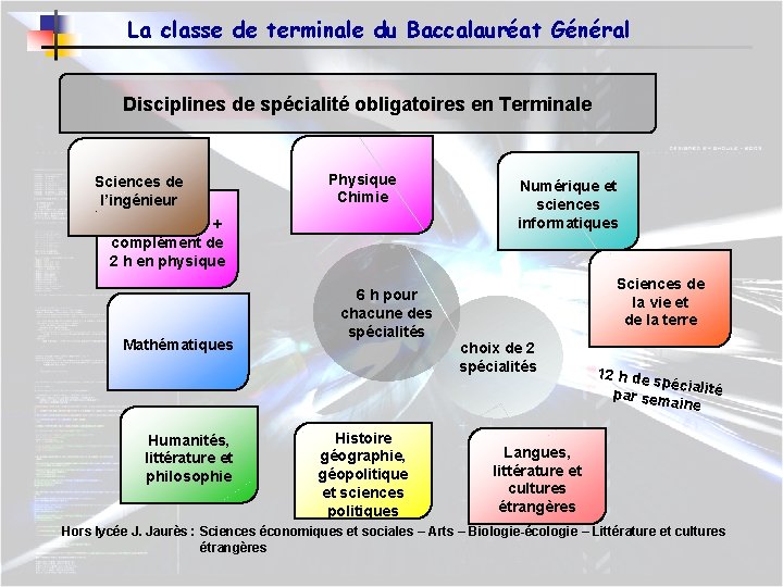 La classe de terminale du Baccalauréat Général Disciplines de spécialité obligatoires en Terminale Sciences